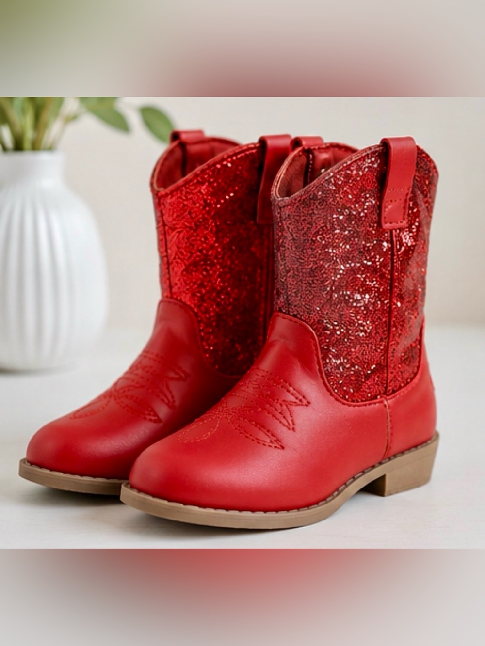 PAWZ Kids Red Glitter Cowboy Boots